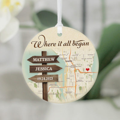 Custom Anniversary Gift For Couples Location Map Married Couple Ornament 01