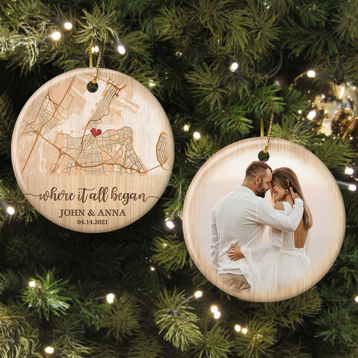 Custom Christmas Gift For Couples Where It All Began Ceramic Ornament