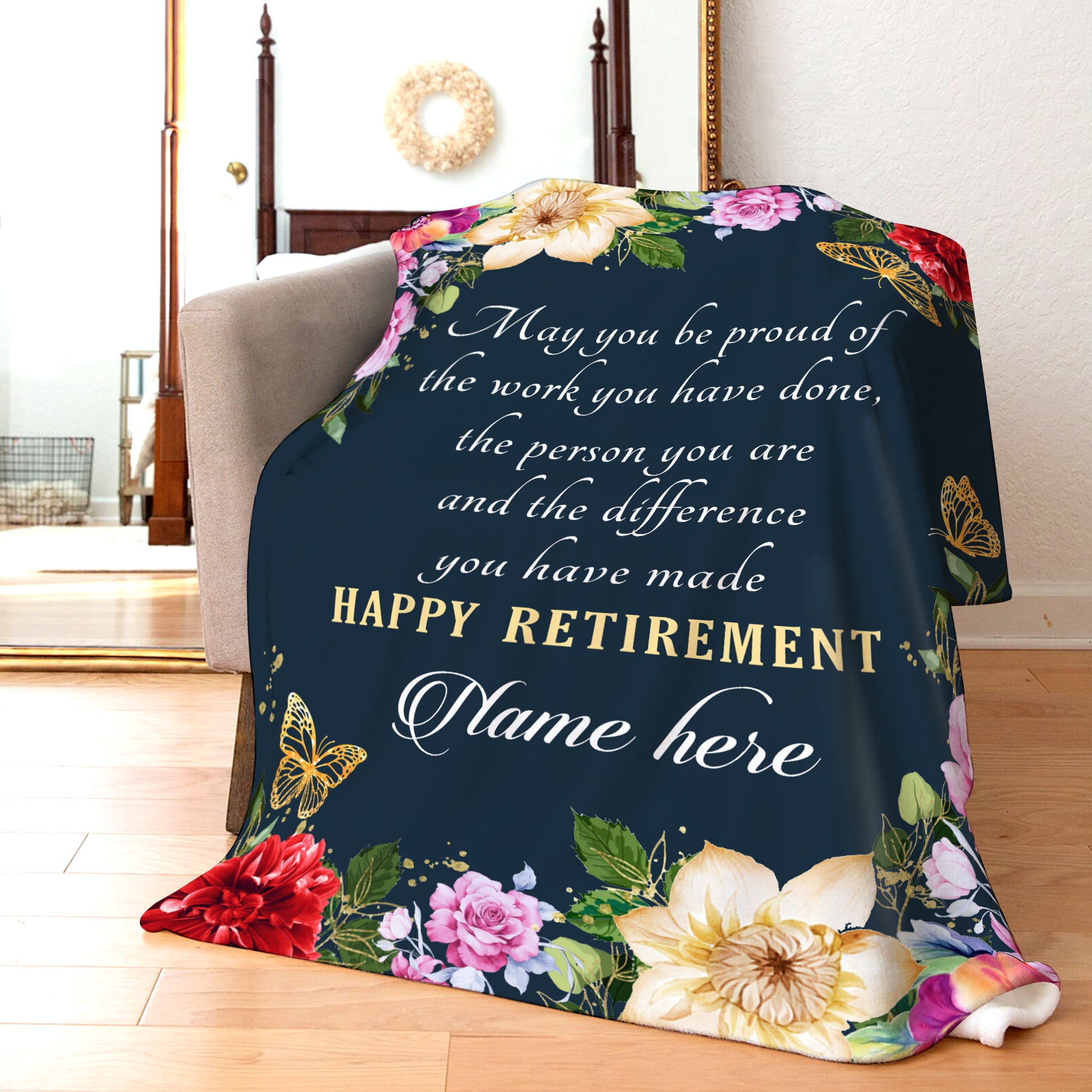 Retirement Blanket For Women Custom Floral Fleece Blanket For