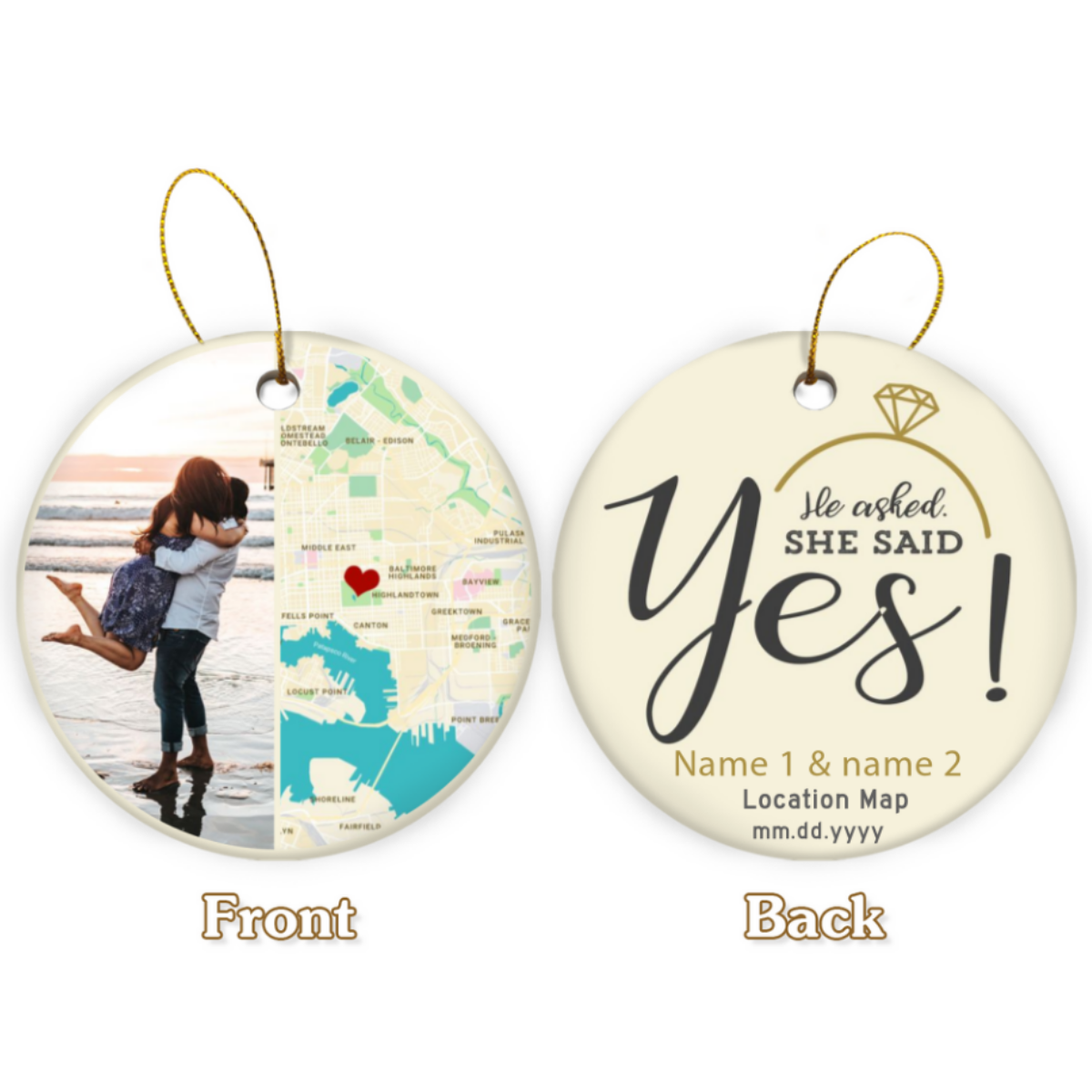 Special Engagement Gift For Couple Custom Map Ceramic Ornament