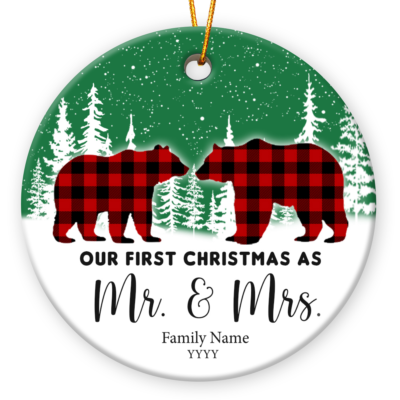 Our First Christmas As Mr & Mrs Bear Ornament Christmas Newlywed Couple Gift