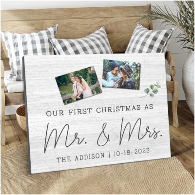 Custom Gift For Newly Married Couple First Christmas as Mr Mrs Canvas Print