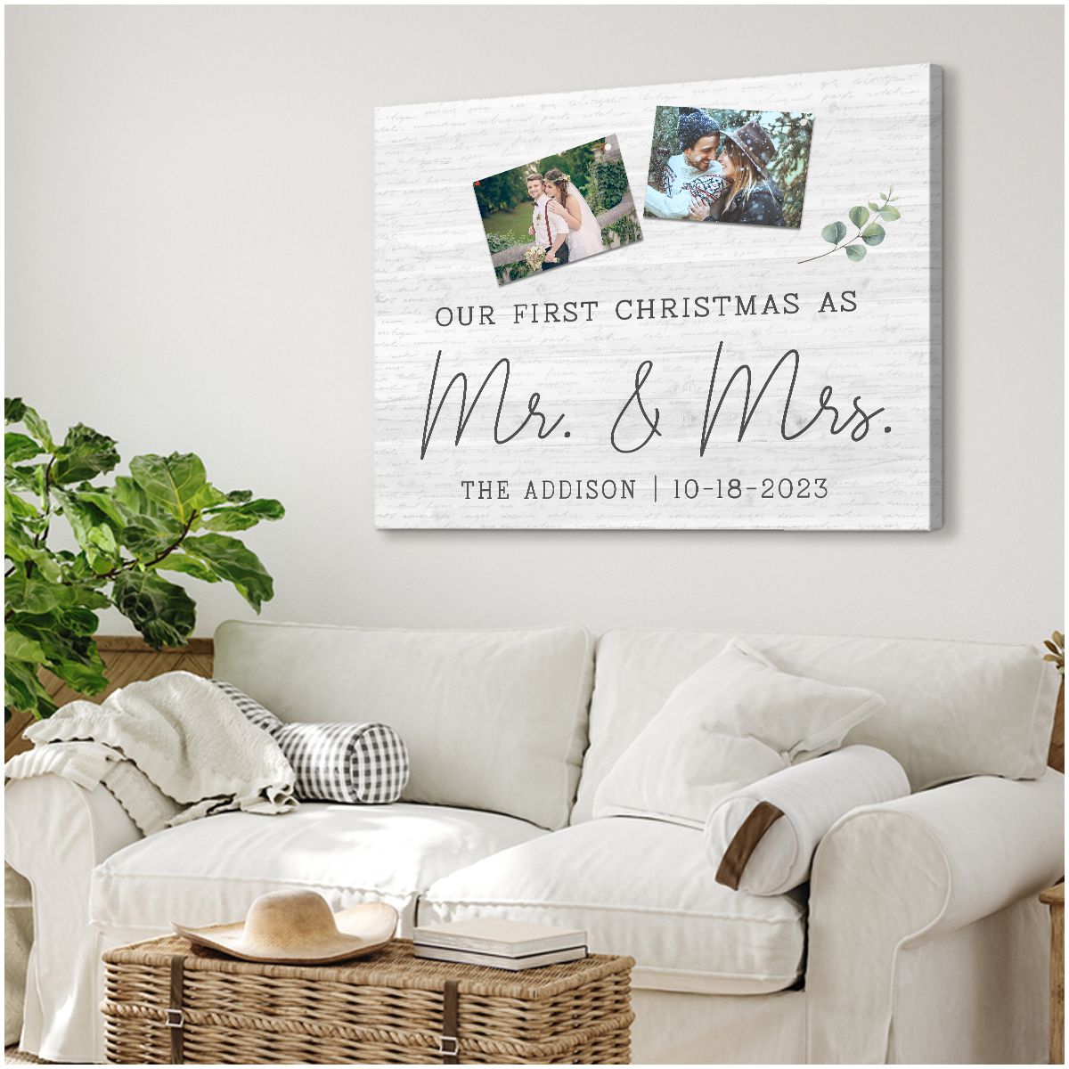 Our First Christmas As Mr And Mrs Personalized Photo Canvas, Christmas Gift  For Newly Engaged Couple, New Couple Gift - Best Personalized Gifts For  Everyone