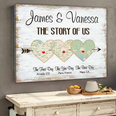 Custom 3 City Maps Print Story Of Us Map Canvas Gift For Couple