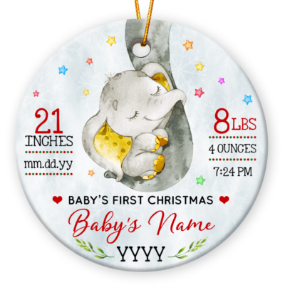 Custom Elephant Baby First Christmas Ornament Cute Gift For New Baby