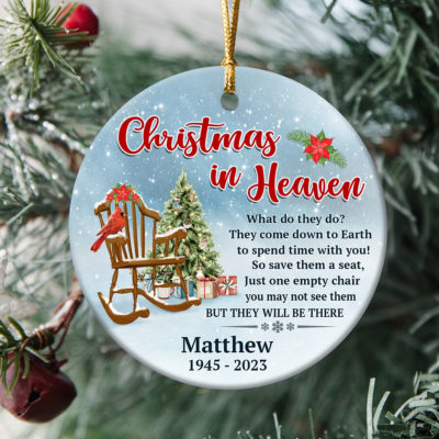 Custom Christmas In Heaven Ceramic Ornament Sympathy Gift On Christmas 01