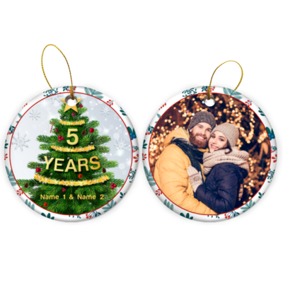 Personalized 5th Wedding Anniversary Christmas Ornament Celebrating Years Married