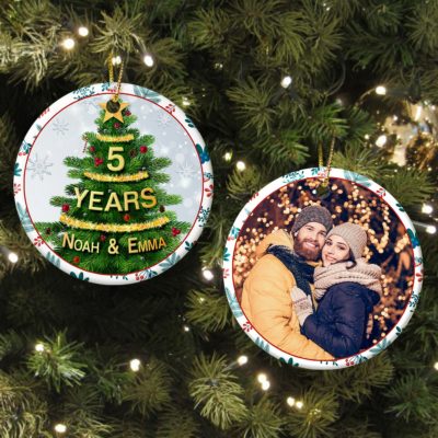 Personalized 5th Wedding Anniversary Christmas Ornament Celebrating Years Married