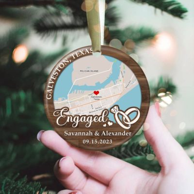 Personalized Engagement Map Ornament Couple Christmas Gift