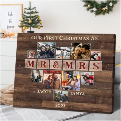 Our First Christmas As Mr And Mrs Christmas Gift For Newlyweds Canvas Print