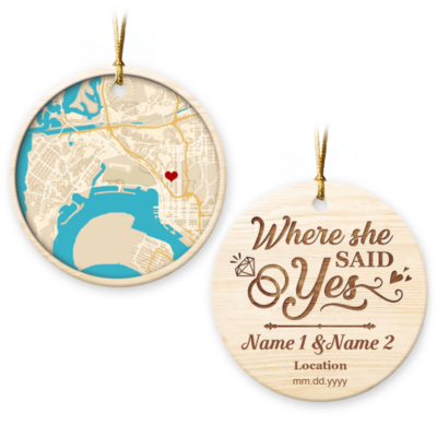 Unique Newly Engaged Couple Gift Custom Map Christmas Ornament