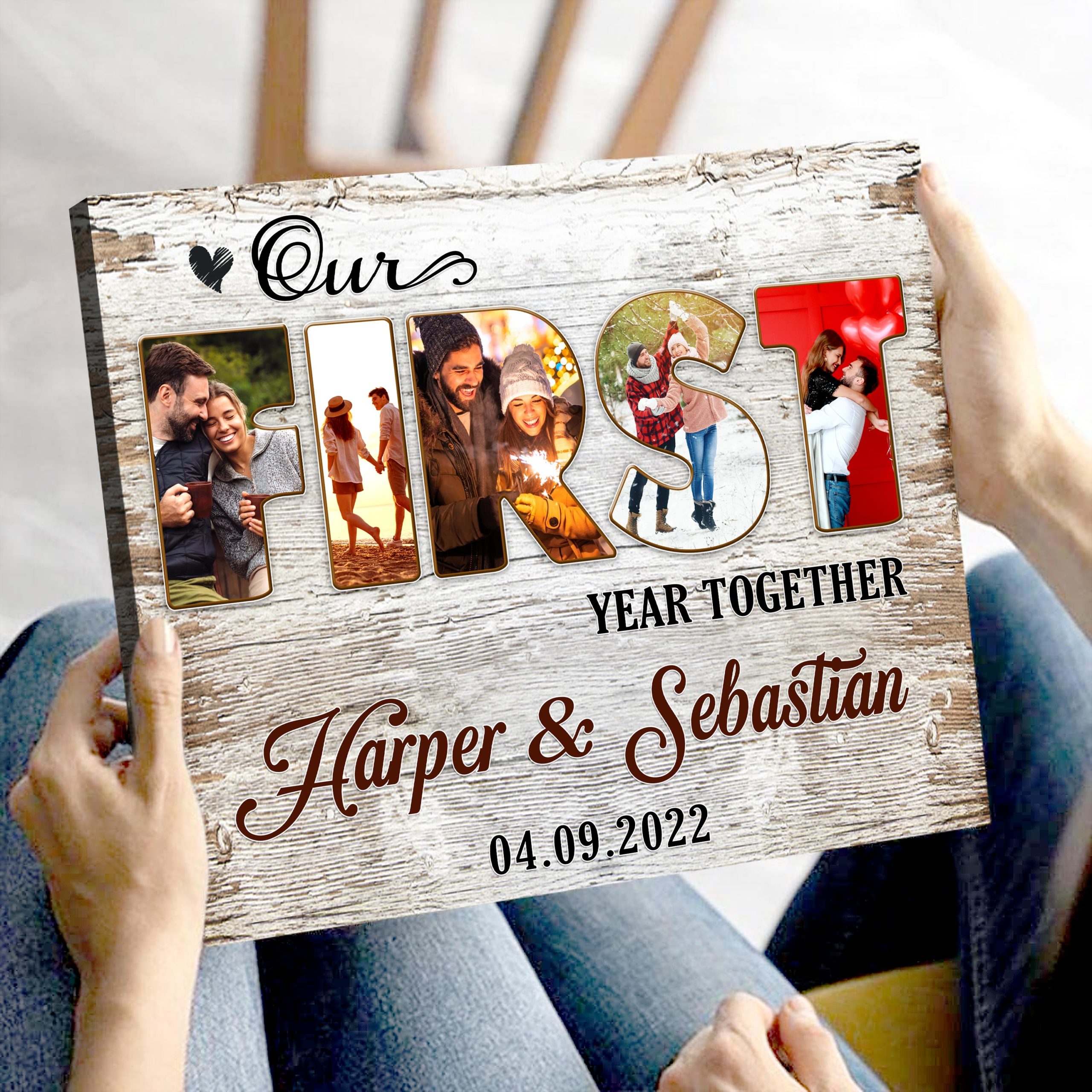 Custom First Christmas Together Canvas Print Gift For Married Couple