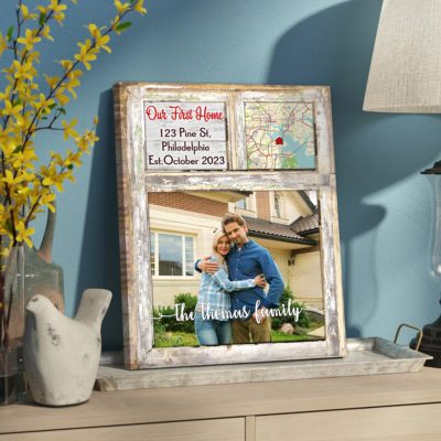 Personalized Our First Home With Photo Family House Map Canvas Print
