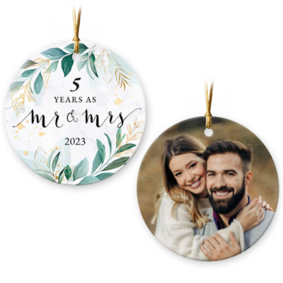 Husband and Wife Couple Married 5 Years Christmas Ceramic Ornament