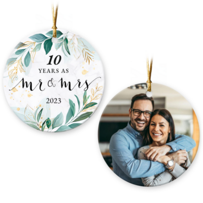 Husband and Wife Couple Married 10 Years Christmas Ceramic Ornament