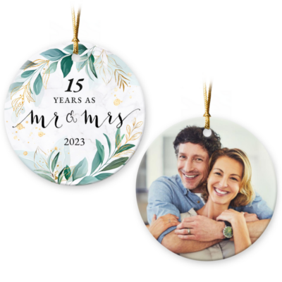 Husband and Wife Couple Married 15 Years Christmas Ceramic Ornament