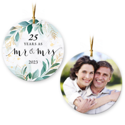Husband and Wife Couple Married 25 Years Christmas Ceramic Ornament