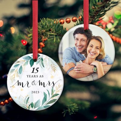 Husband and Wife Couple Married 15 Years Christmas Ceramic Ornament