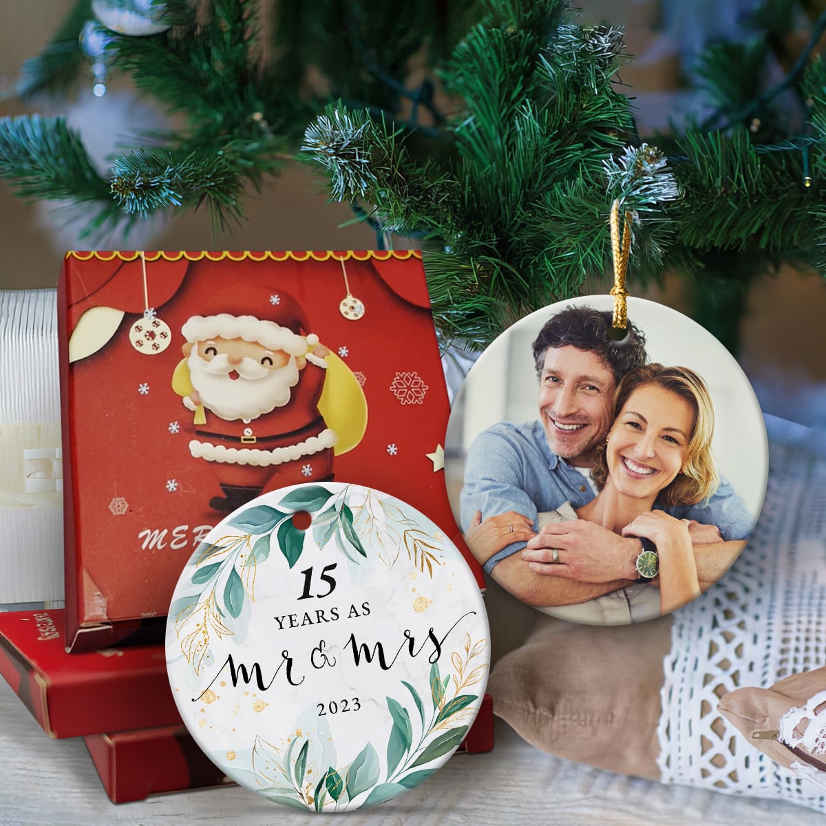 Husband and Wife Couple Married 15 Years Christmas Ceramic