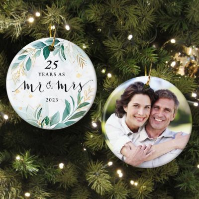 Husband and Wife Couple Married 25 Years Christmas Ceramic Ornament