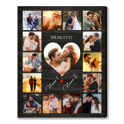 Custom Anniversary Photo Collage Canvas Print For Couple
