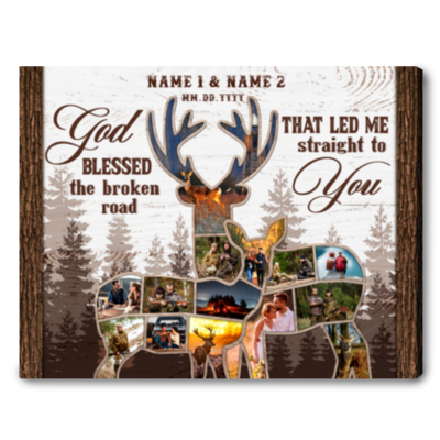 Deer Couple Photo Collage Gift Personalized Hunting Lover Canvas Print