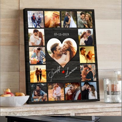 Custom Anniversary Photo Collage Canvas Print For Couple