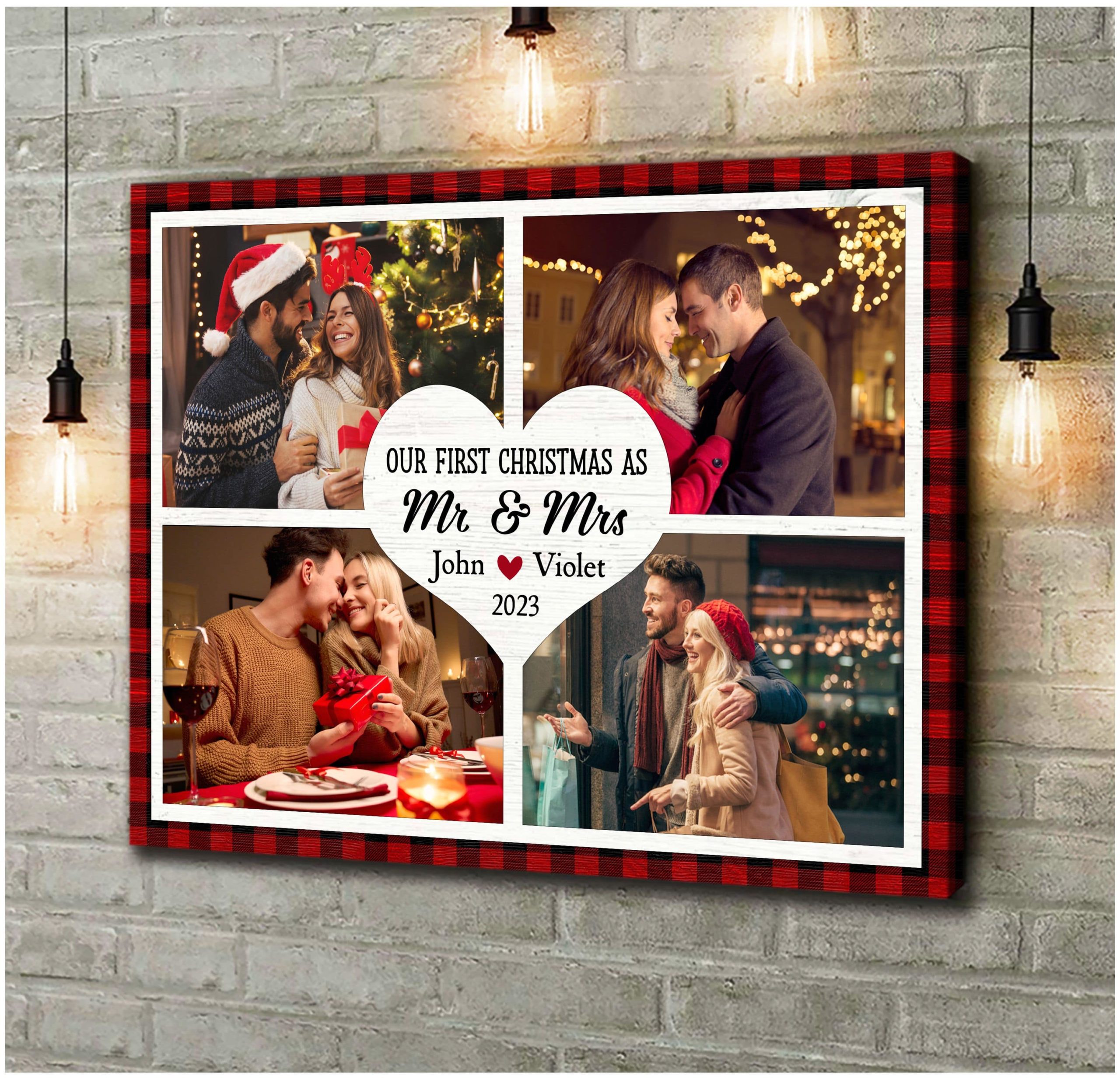 Christmas Gifts for Newlywed First Christmas as Mr Mrs Custom Canvas Print