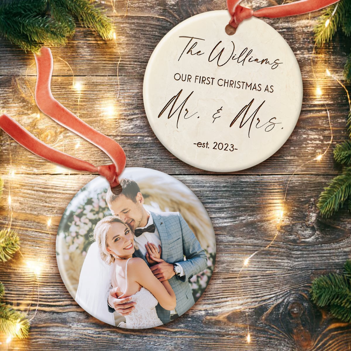 Personalized Our First Christmas As Mr Mrs Ornament Couple Photo