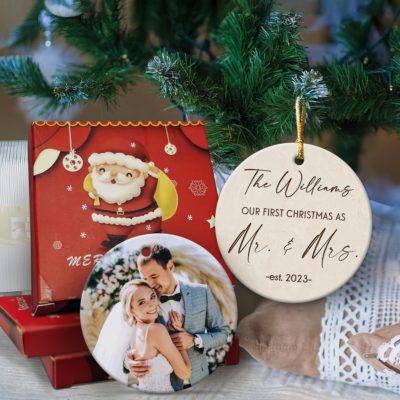 Personalized Our First Christmas As Mr & Mrs Ornament Couple Photo Xmas Gift