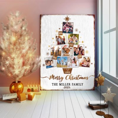 Custom Christmas Tree Photo Collage Canvas Print Unique Family Gift Ideas