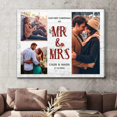 Wedding Gifts for Couple First Christmas Married Personalized Canvas Print