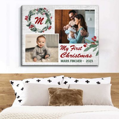 Baby First Christmas Gift First Time Mom Dad Gift Custom Canvas Print