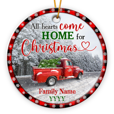 Personalized Family Name Christmas Gift Red Truck Xmas Ornament