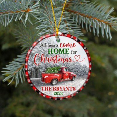 Personalized Family Name Christmas Gift Red Truck Xmas Ornament