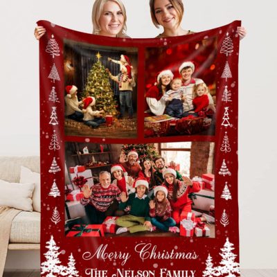 Personalized Xmas Photo Fleece Blanket Warming Gift Idea For Holiday