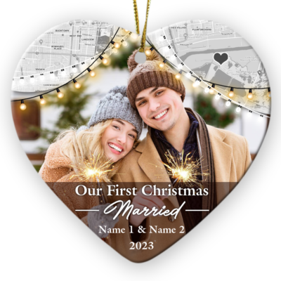 First Christmas Married Gift Idea Personalized Photo And City Map Ornament