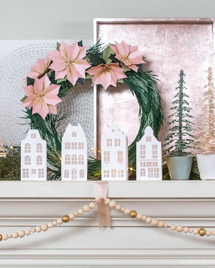 Scandinavian Christmas Village Mantel - Christmas mantel decor ideas