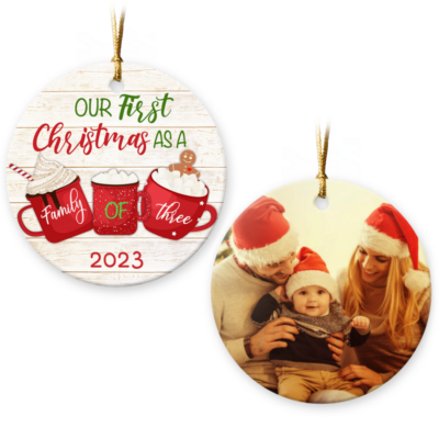 First Christmas As A Family Of Three Personalized Ceramic Ornament