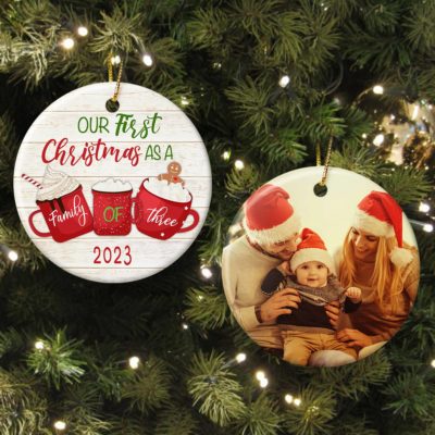 First Christmas As A Family Of Three Personalized Ceramic Ornament