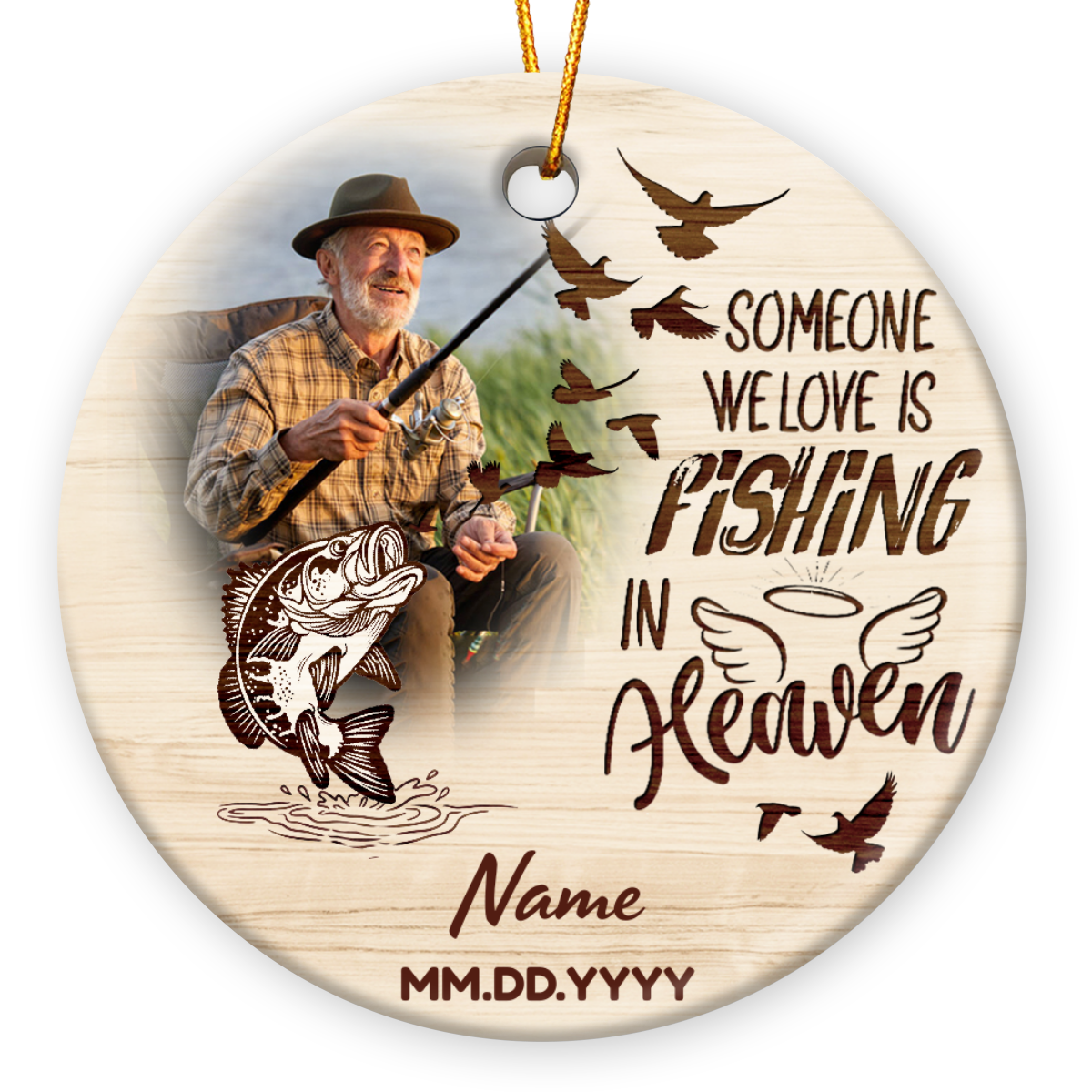 Personalized Memorial Christmas Gift Fishing In Heaven Sympathy Ornament