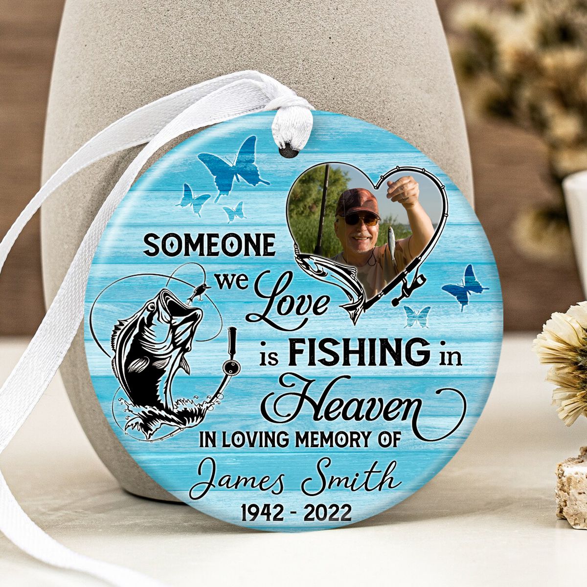 Personalized Fishing Christmas Memorial Ornament Fishing Angel
