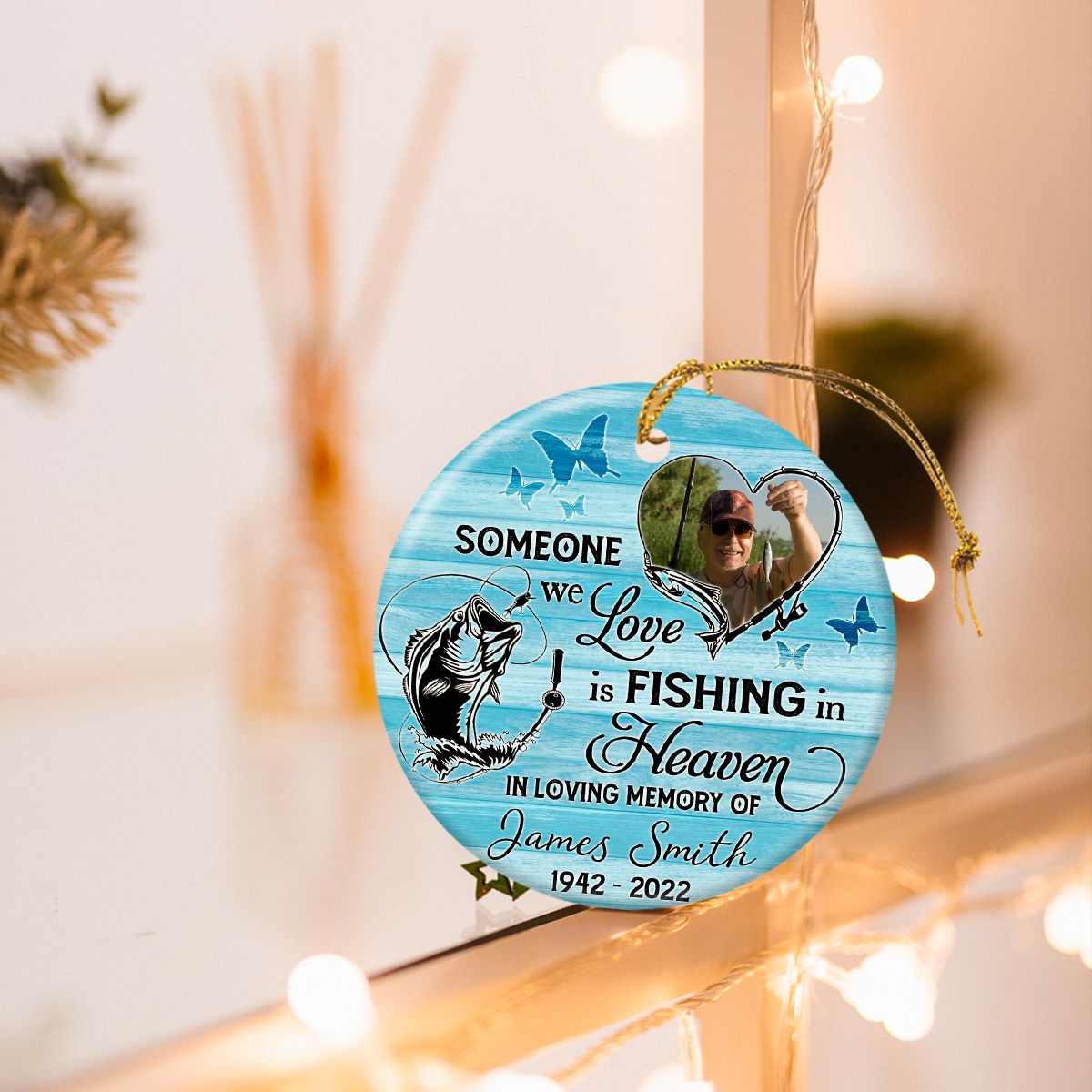  Create Your Own Personalized Memorial Circle Ornament for  Deceased Custom Photo Name and Year Gone Fishing in Heaven Fish Hunting  Dragonfly Printed Customized Gifts Memory Christmas Xmas Decor, White : Home