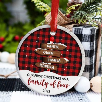 First Christmas As A Family Of Four Personalized Ceramic Ornament