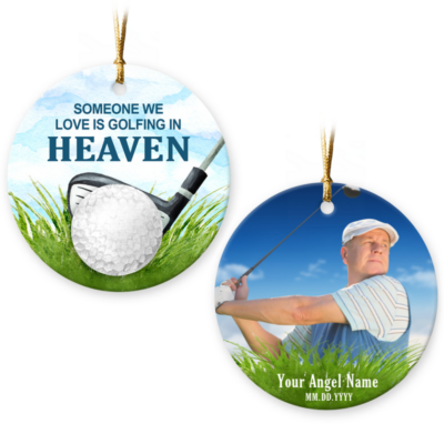 Personalized Golfing in Heaven Memorial Photo Ornament Golfer Sympathy Gift