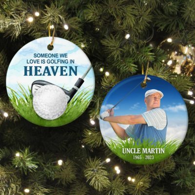 Personalized Golfing in Heaven Memorial Photo Ornament Golfer Sympathy Gift