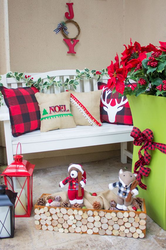 Christmas decorations for outdoors Plaid Front Porch Display 