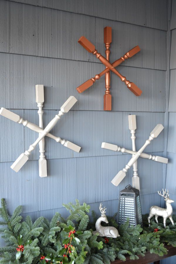 Christmas decorating ideas outside DIY Stair Spindle Snowflakes