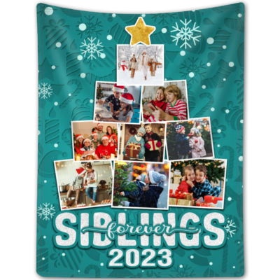 Christmas Gift For Siblings Custom Photos Xmas Tree Blanket