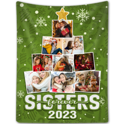Christmas Gift For Sisters Custom Photos Xmas Tree Blanket